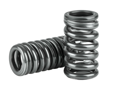 Two metallic coil springs on a black background, with visible cylindrical windings