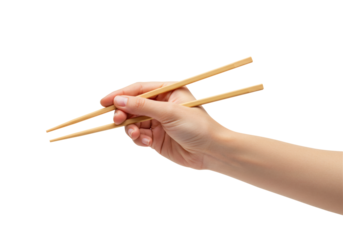 Hand Holding Chopsticks Wooden Asian Eating Utensils Chinese Japanese Dining Kitchen Gesture
