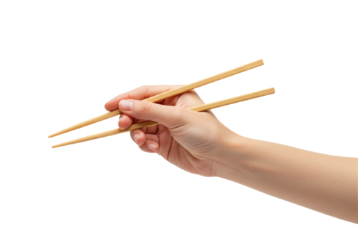 Hand Holding Chopsticks Wooden Asian Eating Utensils Chinese Japanese Dining Kitchen Gesture