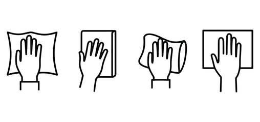 Fototapeta premium Outline Style Hand with Cleaning Cloth and Sponge Graphic Elements