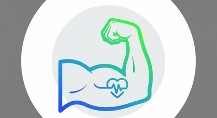 Muscle icon, vector illustration of a strong arm with heart beat, symbol of healthy lifestyle, fitness and sport, bodybuilding
