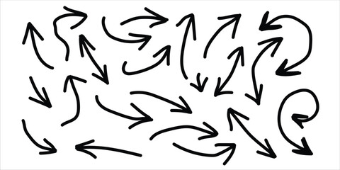 vector Collection of hand drawn black arrows pointing in various directions on a white background