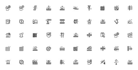 Fabrics and Sewing icon set. Vector illustration. Inludes symbols for needle, cissor, zipper, button, thead, fabric, sewing machin, eco, leather, cotton andmore.