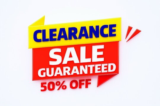 Bright yellow and red clearance sale sign guaranteed 50 percent off discount announcement