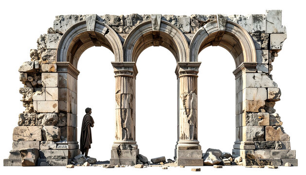 Architectural ruins of an arched structure with carved columns and partial walls