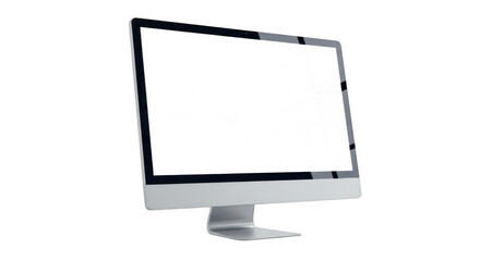 Sleek silver all in one desktop computer with a large screen on a black background