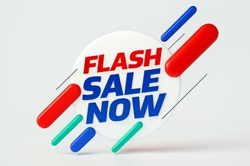 Dynamic flash sale now announcement with red blue and green abstract shapes and lines