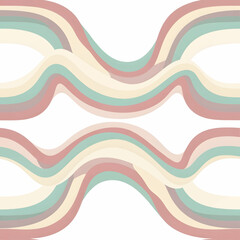 Soft pastel colored wavy stripes creating a symmetrical abstract pattern on a white background, evoking a retro aesthetic.