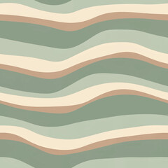 Abstract wavy pattern with green, beige and brown stripes.