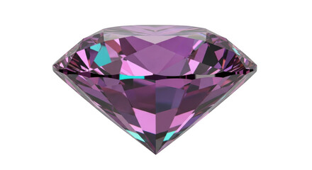Sparkling faceted purple gemstone with rainbow refractions on a black background