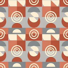 Geometric Pattern with Circles and Semicircles in Rust and Gray Tones
