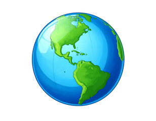 Naklejka premium Stylized, cartoon-like Earth globe, showing continents in green and oceans in blue