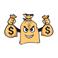 Funny Money Bag Mascot Holding Cash Bags