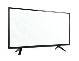 Angled view of a blank, black-bezeled rectangular screen on a dark background