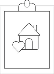 A house with a chimney and heart symbol displayed on a clipboard with a holder on top