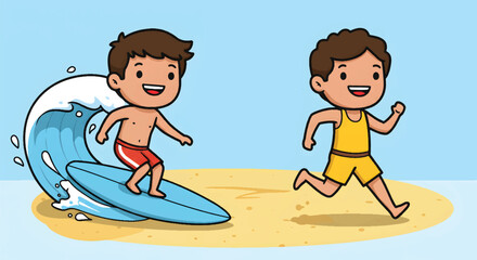 Two happy boys enjoying summer beach activities.