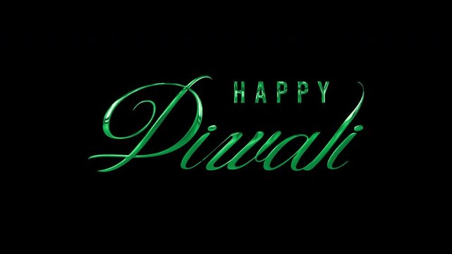 Animated Green text happy Diwali on a black background, perfect for Diwali celebration banners, event promotions, festive greeting cards, and social media posts.