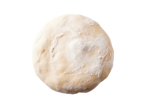 Isolated ball of raw pizza dough dusted with flour on a black background overhead view, Isolated On Transparent Background