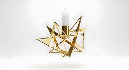 Brass Candle Holder with Geometric Star Design