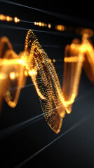 Golden waveform with glowing dots on dark background, representing price volatility and digital data