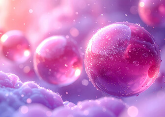 Pink and purple floating balls with abstract background