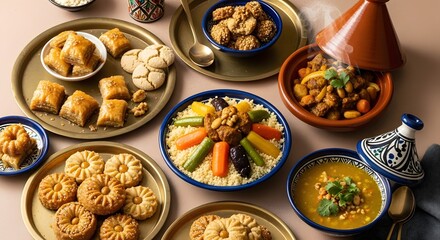 A Rich Moroccan Feast of Traditional Dishes and Sweet Delicacies