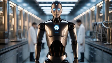 humanoid robot stands in futuristic research laboratory - Powered by Adobe