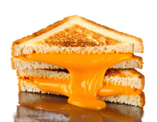 A stack of grilled cheese sandwiches with melting, golden-orange cheese