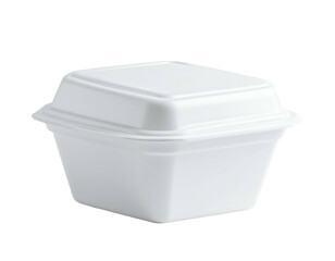 A white, square, hinged container with a textured surface, possibly for food