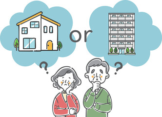 マンションか一戸建てか迷う夫婦　ベクター
