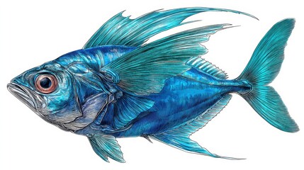Fototapeta premium Swimming blue fish underwater scene illustration marine environment close-up vibrant colors