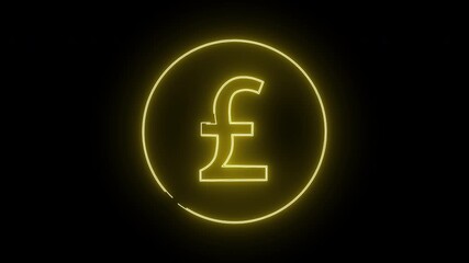 A glowing yellow pound symbol centered in a circle on a black background - Powered by Adobe