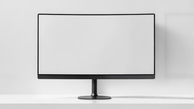 A black curved monitor on a white surface