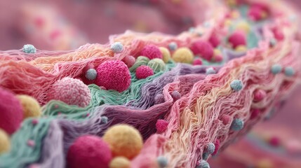 Plaque buildup causing blocked vein or artery concept. Colorful abstract representation of microscopic cellular structures.