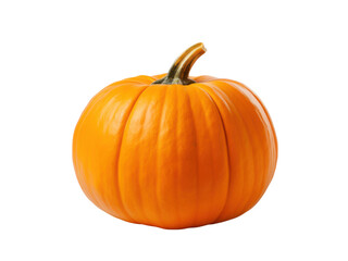 Isolated orange pumpkin with a green stem against a solid black background for seasonal themes, Isolated On Transparent Background