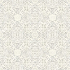 Intricate geometric pattern featuring detailed symmetrical designs with a light, neutral color palette.