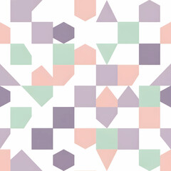 Geometric pattern with pastel shapes in a random arrangement on a white background.