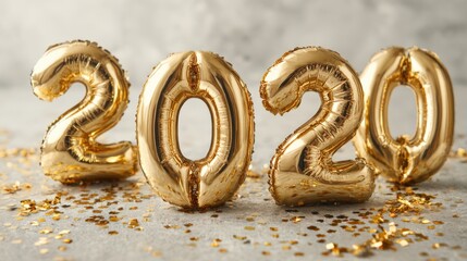 Elegant Golden Foil Balloons Forming Numerical Figures with Glitter Confetti for Festive Celebration