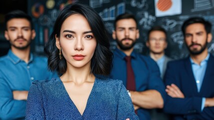 Obraz premium Leadership strategies and team dynamics corporate office group portrait professional environment direct view empowerment insights