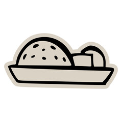 Plate of rice or porridge food scrapbook doodle sticker icon: hand drawn illustration of grain serving, asian cuisine, and minimal restaurant menu design