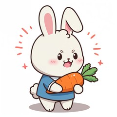 Cheerful Rabbit with Carrot: A charming illustration depicts a cute bunny cheerfully holding a vibrant carrot, conveying a sense of joy and whimsy. 