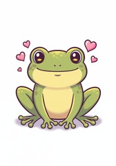 Obraz premium Lovely Frog Cartoon: A charming cartoon frog exudes happiness and affection with hearts floating above, presenting a cute and cheerful visual experience.