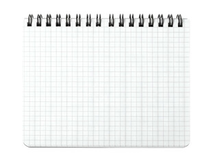 A small notebook with squared pages and a wire binding, isolated on black