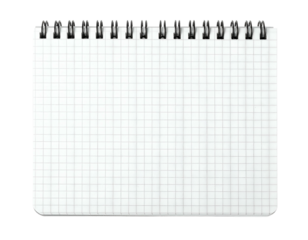 A small notebook with squared pages and a wire binding, isolated on black