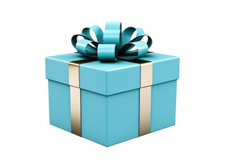 Isolated turquoise gift box with gold ribbon and bow on black background for celebrations and, Isolated On Transparent Background