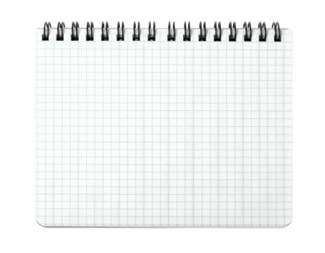 A small notebook with squared pages and a wire binding, isolated on black