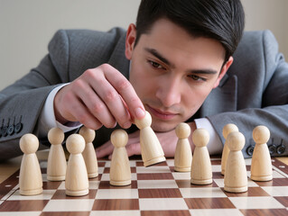 Businessman hand choose people with outstanding ability from the crowd and Successful team leader concept