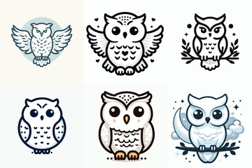 cartoon owl logo set