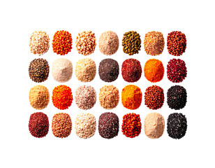 Ultra-detailed educational chart showing grains and seeds used in global cuisine