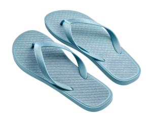 light blue flip flops pair on white background  